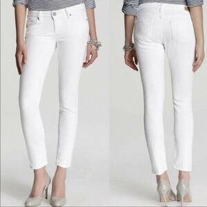 PAIGE Skyline Cropped Jeans White EUC Sz 28, tapered cuffed zip fly excellent